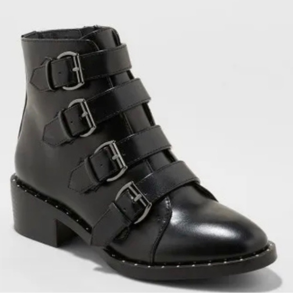 A New Day Black Nikko Faux Leather Combat Boots size 7